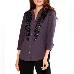 NIC+ZOE Indigo Dusk Embellished Sequin Blouse S Button Front Tunic Top NWT